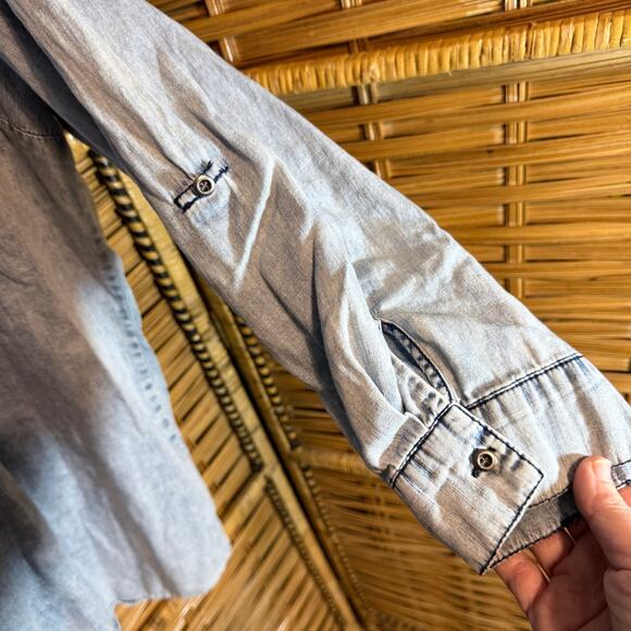 Tantrums Chambray Smocked Bib Blouse Roll Tab Sleeves XXL boho western classic - Picture 6 of 8